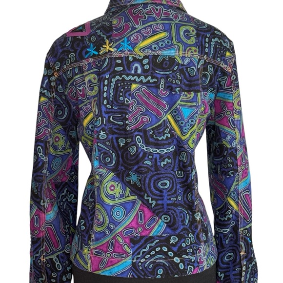 Vintage Ruby Rd. Hearts of Palm Blue Purple Denim Jean Jacket Embroidered L - Picture 9 of 9
